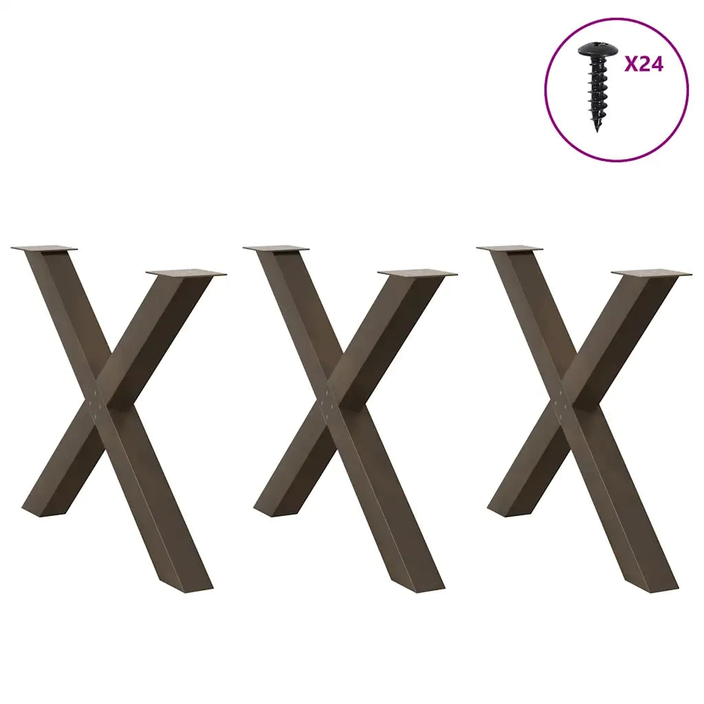 Gambe per tavolo da pranzo a forma di X 3 pz in acciaio naturale 90x(72-73) cm 4012999