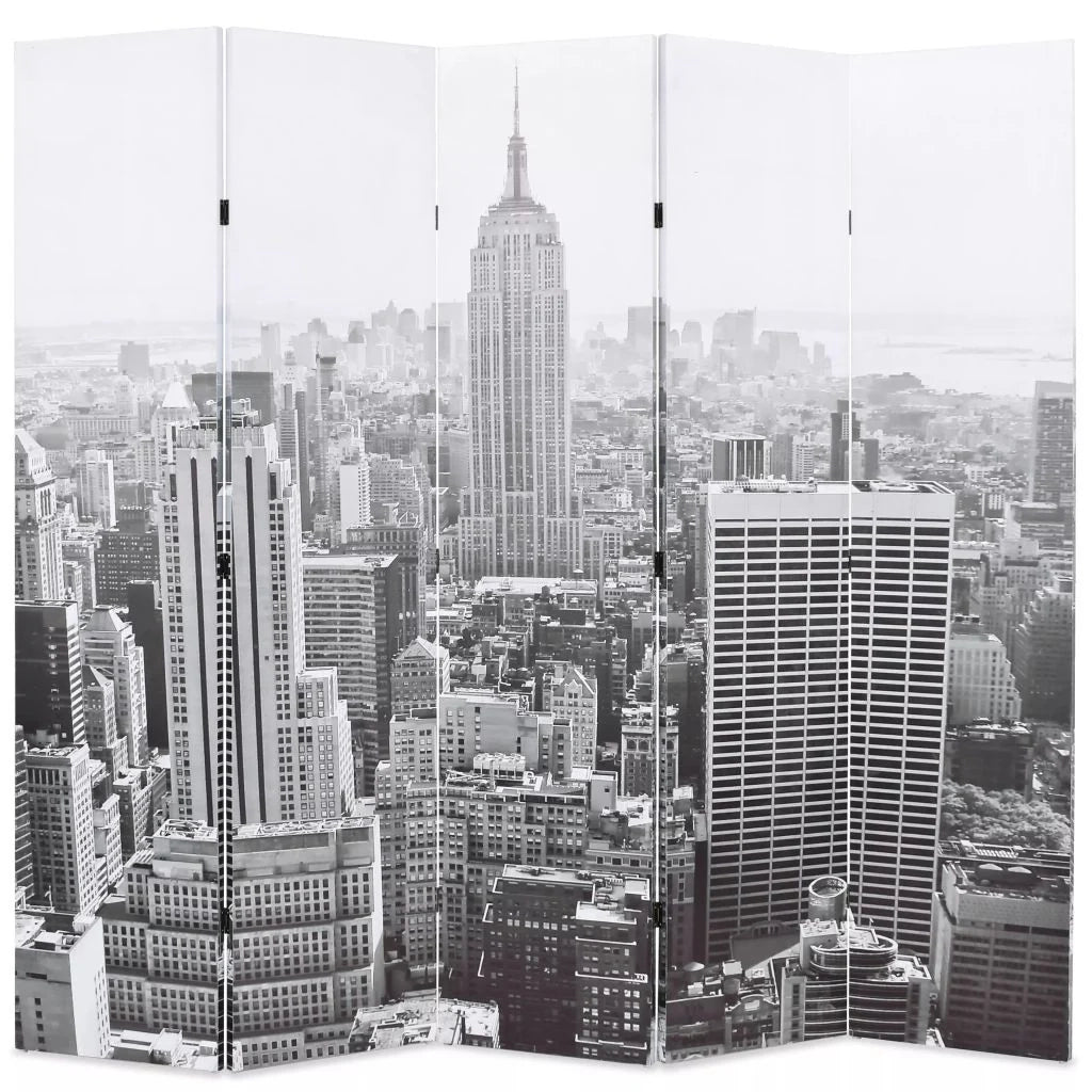 Paravento pieghevole divisorio mobile decorativo 200 cm New York bianco e nero 0802020