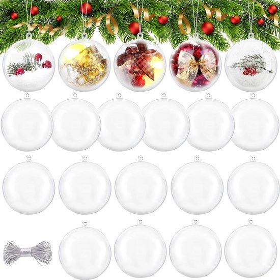 Decorazioni per Natale - 20 pezzi - Sferiche decorazioni trasparenti in plastica - 8 cm - Decorazioni per matrimonio e festa