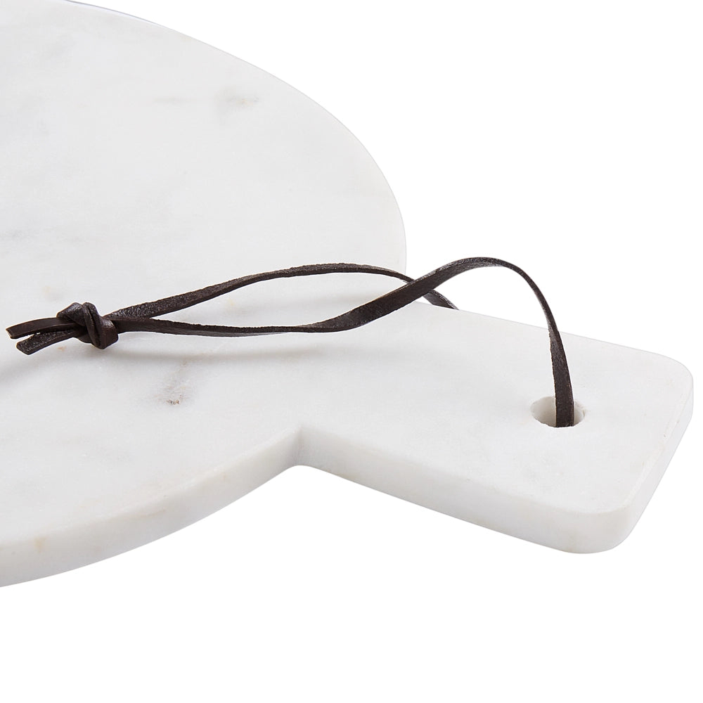 Vassoio di servizio in marmo bianco, corda in ecopelle, rotondo, fatto a mano Sala da pranzo moderna