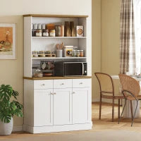 Dispensa Cucina con 3 Ripiani Aperti, 3 Cassetti e 2 Armadietti, in Legno, 101x39x180.5 cm, Bianco e color Legno