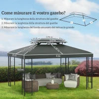 Copertura per Gazebo 4x3 m a 2 Livelli in Poliestere con Cinghie e 10 Fori di Drenaggio, Grigio Scuro