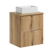 Set da bagno VANO effetto rovere 50cm: mobili sotto lavabo con cassetti + piano per lavabo + lavabi da appoggio
