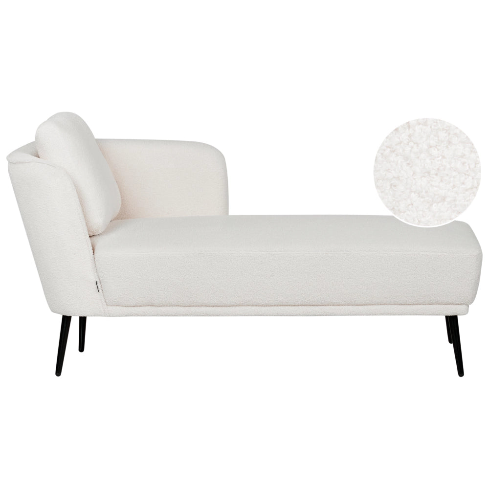 Chaise longue con cuscino bianco sporco in tessuto bouclé lato sinistro stile retrò