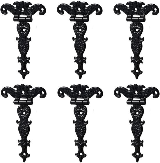 Scharnieri a T 6 pezzi - Scharnieri in acciaio inox - Robusti e duraturi - Per casse in legno - Dimensione totale 112 × 69 mm - Scharniere
