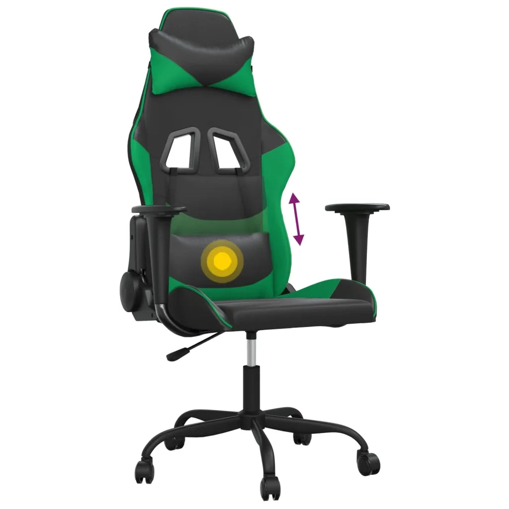Sedia da Gaming | Sedia da e-sports Massaggiante Nero e Verde in Similpelle