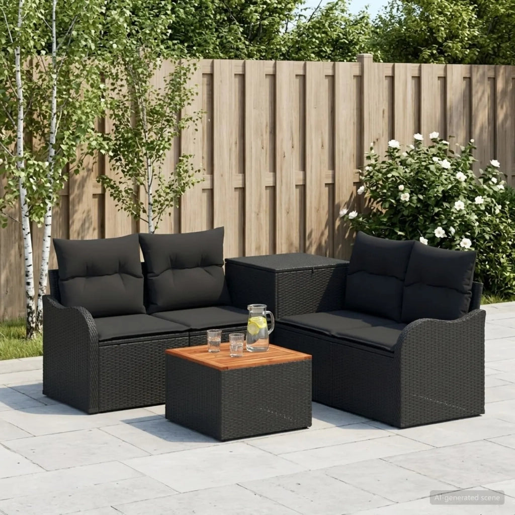 Set di divani 6 pz Nero Rattan sintetico e Acciaio 3447124
