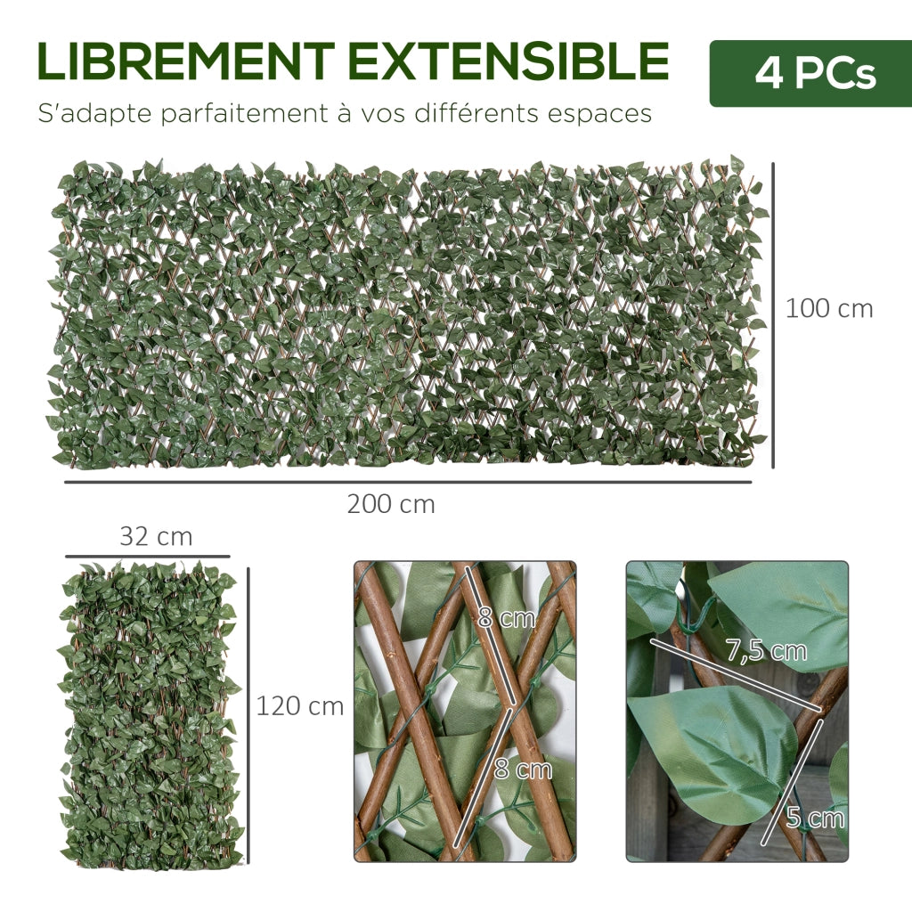 Set 4 Siepi Artificiali Edera Estendibile ¨C Zephmum ¨C Verde 200x100 cm