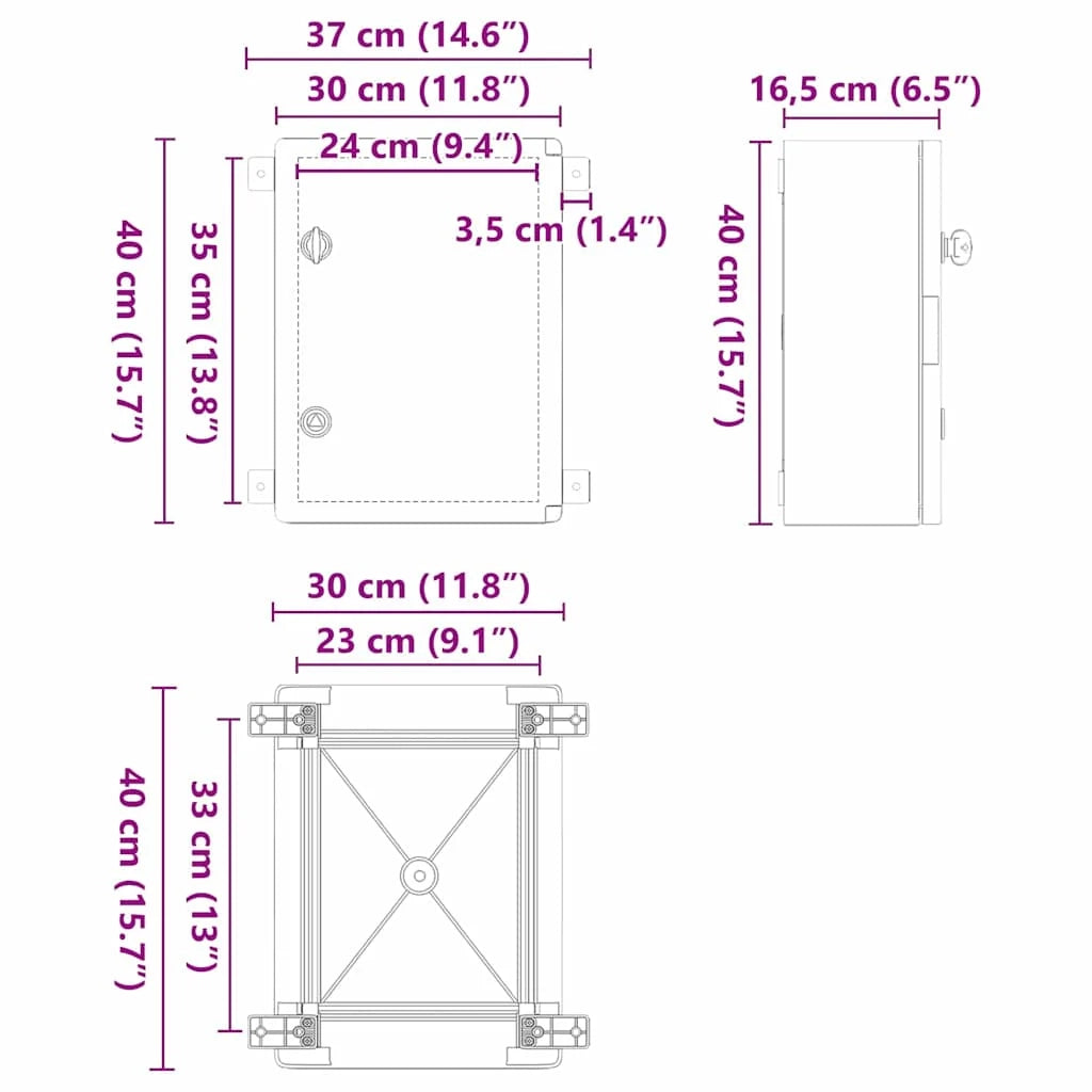 Armadio di controllo rettangolare moderno per officina 47 x 20 x 60 cm plastica grigia 02_0058197