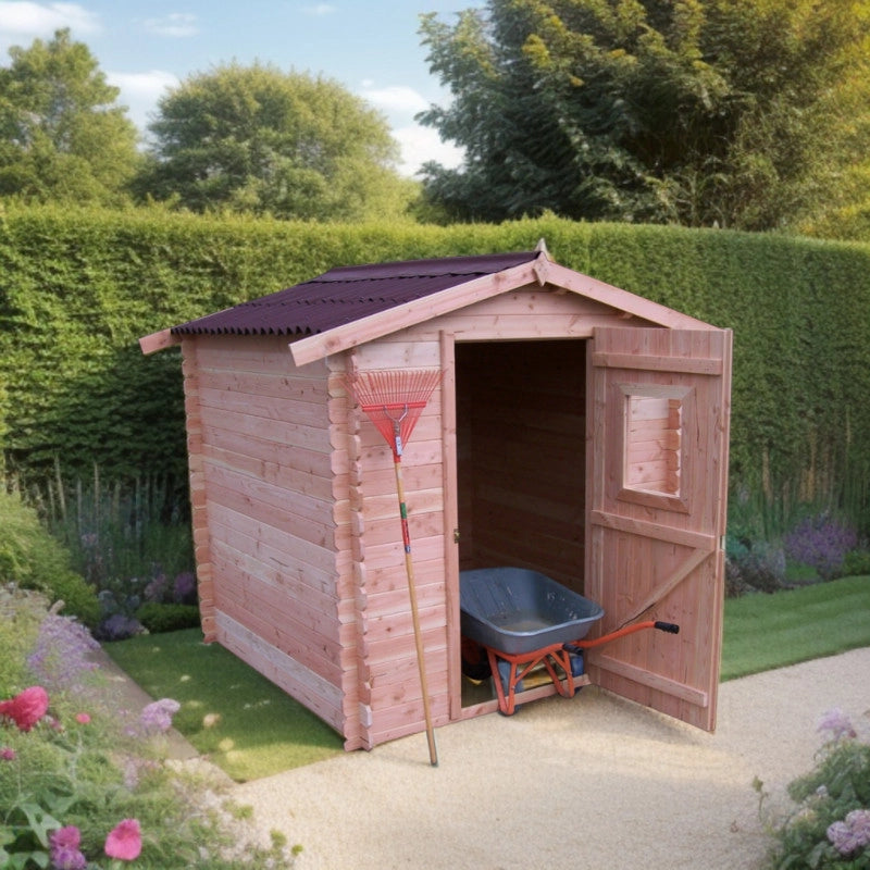 Casetta da giardino in legno massello, pareti 28 mm – 200x200 cm – tetto bitumato e porta finestrata – DU2020.02N Foresta