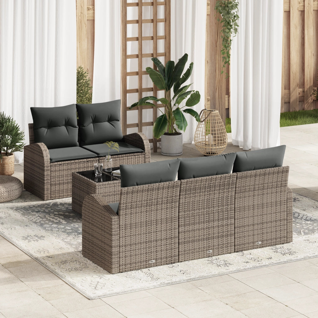 Set Divano Giardino 6 Pezzi con Cuscini Grigio in Rattan Sintetico