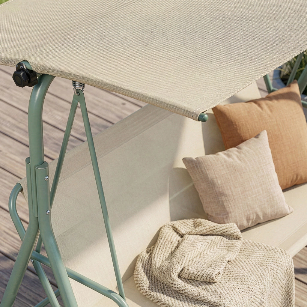 Dondolo da Giardino Satten a 3 Posti con Tettuccio Parasole 173x119x153 cm - Verde Chiaro / Beige [en.casa]