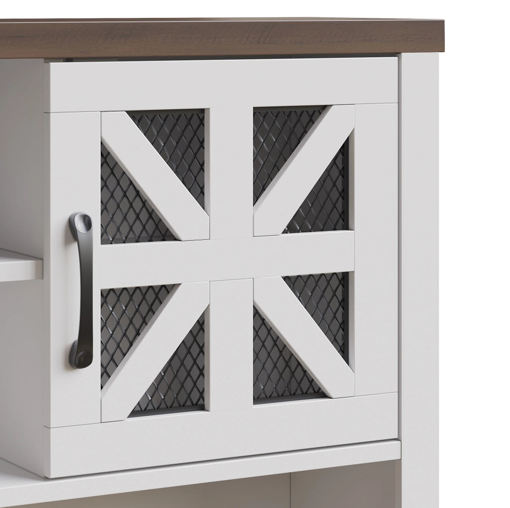 Credenza alta 120x40x180 cm con illuminazione LED; ripiani regolabili in MDF e vetro bianco