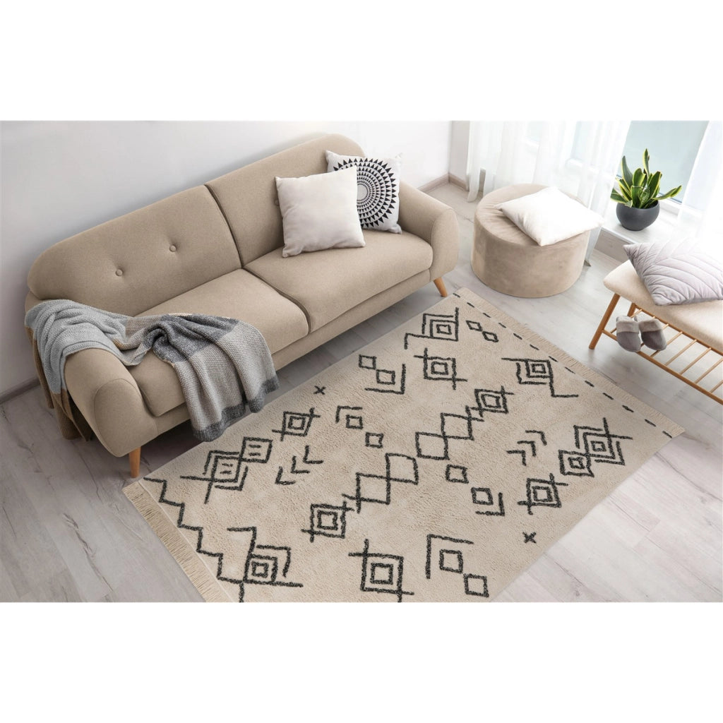 Tappeto Mylen in cotone a trama geometrica crema e nero