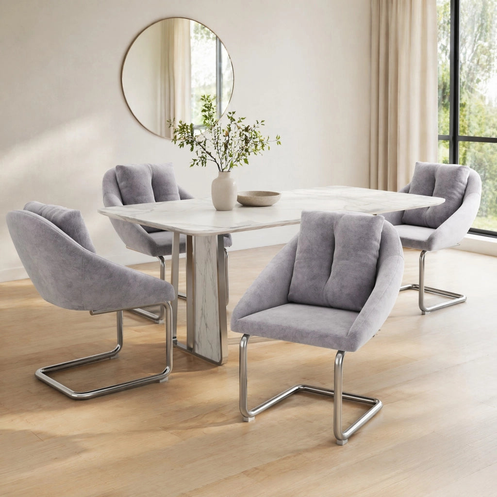SEDIA Girevole in Velluto Grigio Set da 4 pezzi