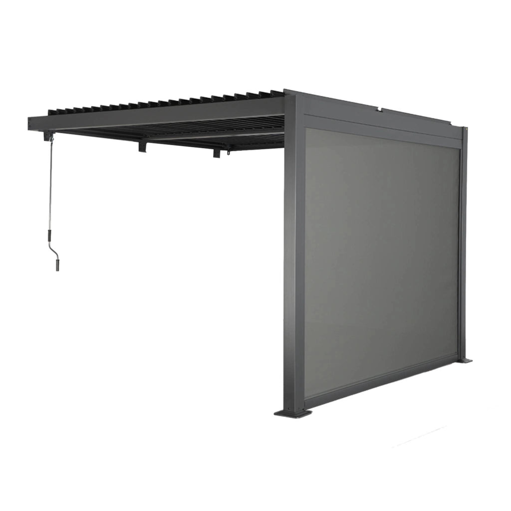 Pergola bioclimatica in alluminio addossata 3x3m + 1 tenda 3m palace,