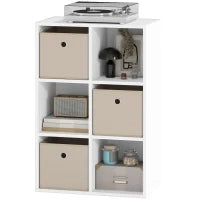 Libreria a Cubi con 6 Compartimenti e 3 Cassetti di Stoffa 53,7x30x79,8 cm Bianco e Beige