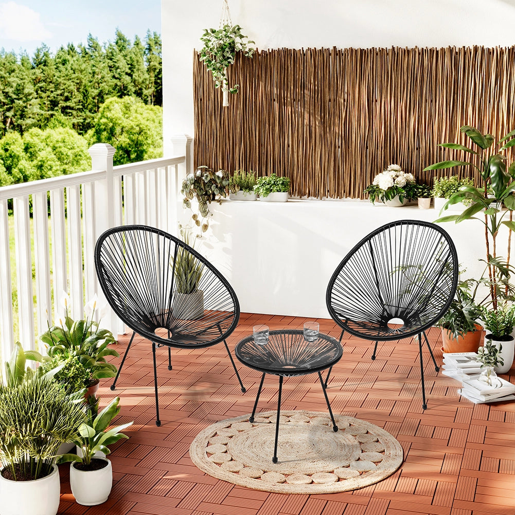 Set Patio in Polyrattan con 2 Sedie e 1 Tavolo per Giardino Esterno Nero