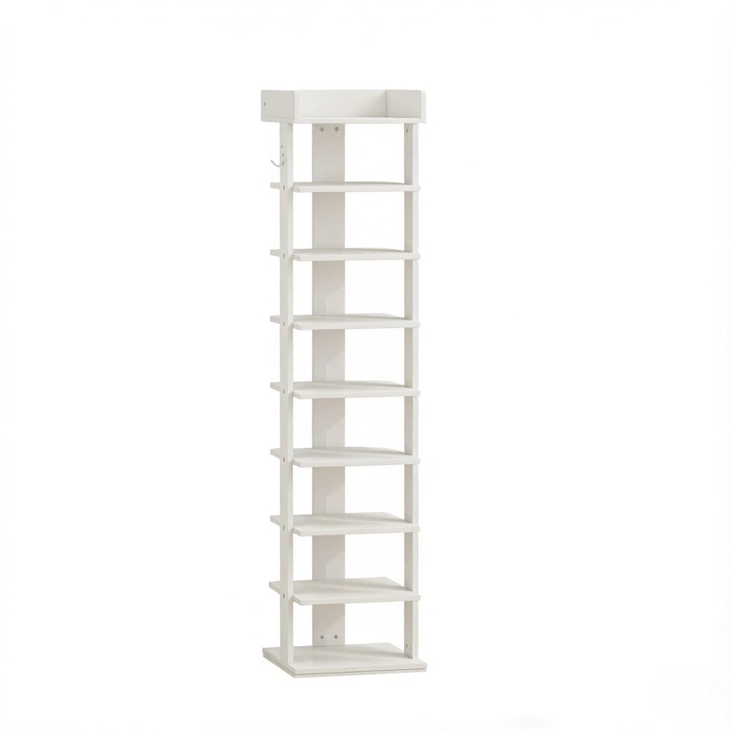 SCARPIERA a 9 ripiani 30x30x128,4 cm Bianca con ripiano superiore e 2 ganci