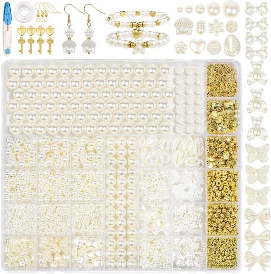 Set di perline per bracciali - perline bianche per DIY - attività per adulti - set di accessori per gioielli - creare un bracciale - set per festa di Natale