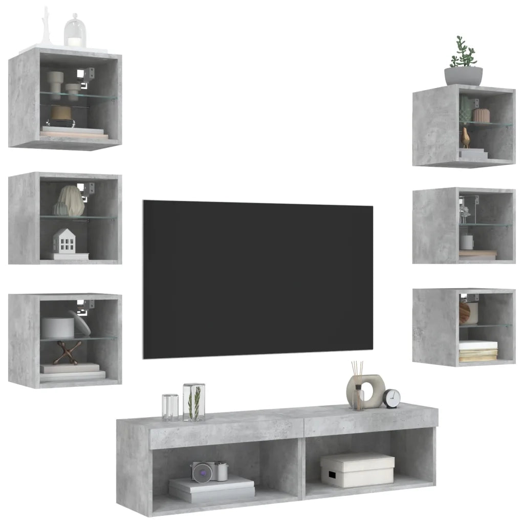 Mobili TV a Muro con LED 8pz Grigio Cemento Legno Multistrato 3216636
