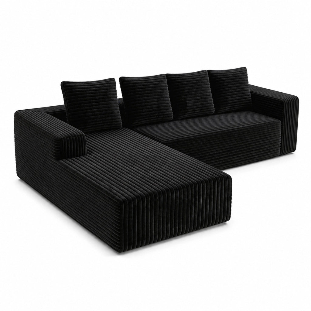 Divano modulare con chaise longue reversibile - seduta profonda in corduroy - nero