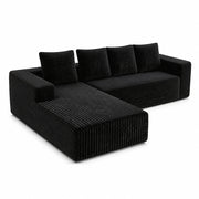 Divano modulare con chaise longue reversibile - seduta profonda in corduroy - nero
