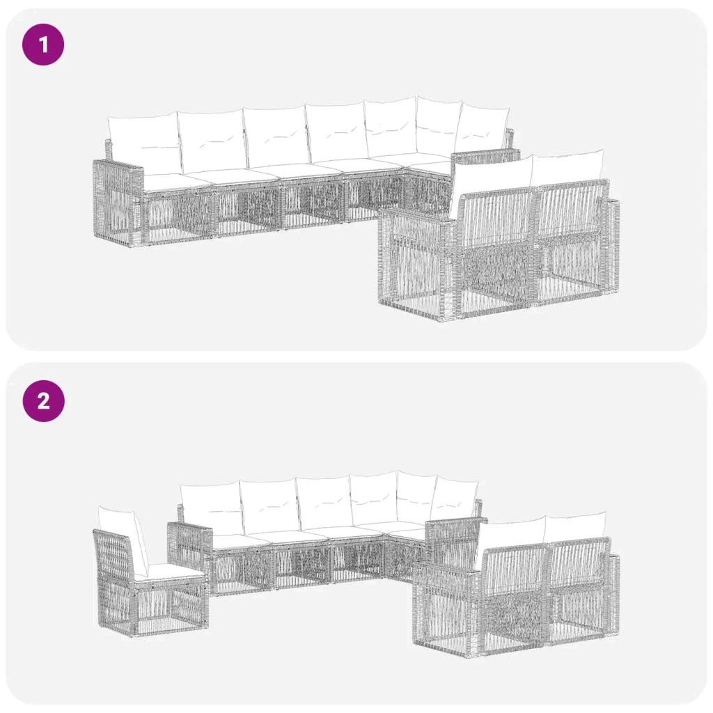Set Divano da Giardino 8 pcs Nero e Bianco Crema polyrattan 3435184