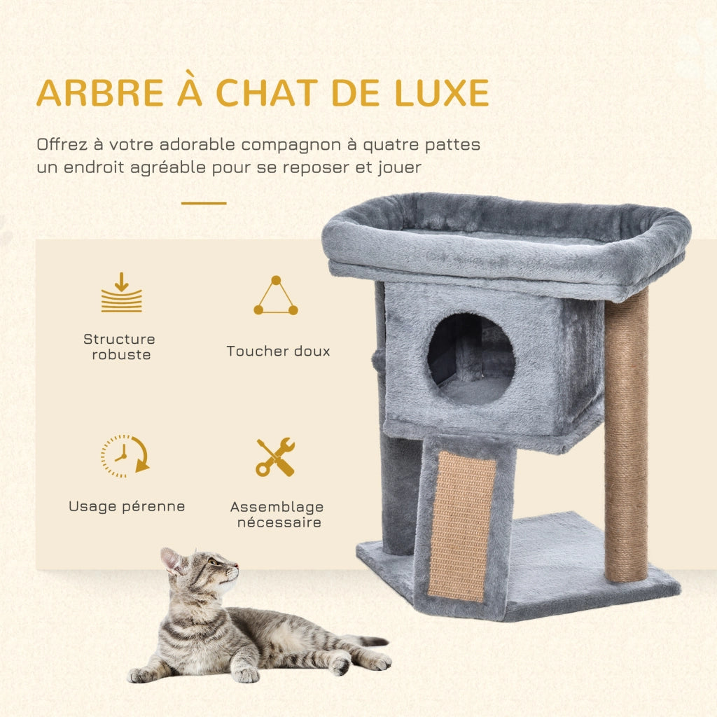 Arbre ¨¤ chat con griffoir, niche, piattaforma e palla ¨C zephmum ¨C tessuto peluche grigio chiaro 57 cm