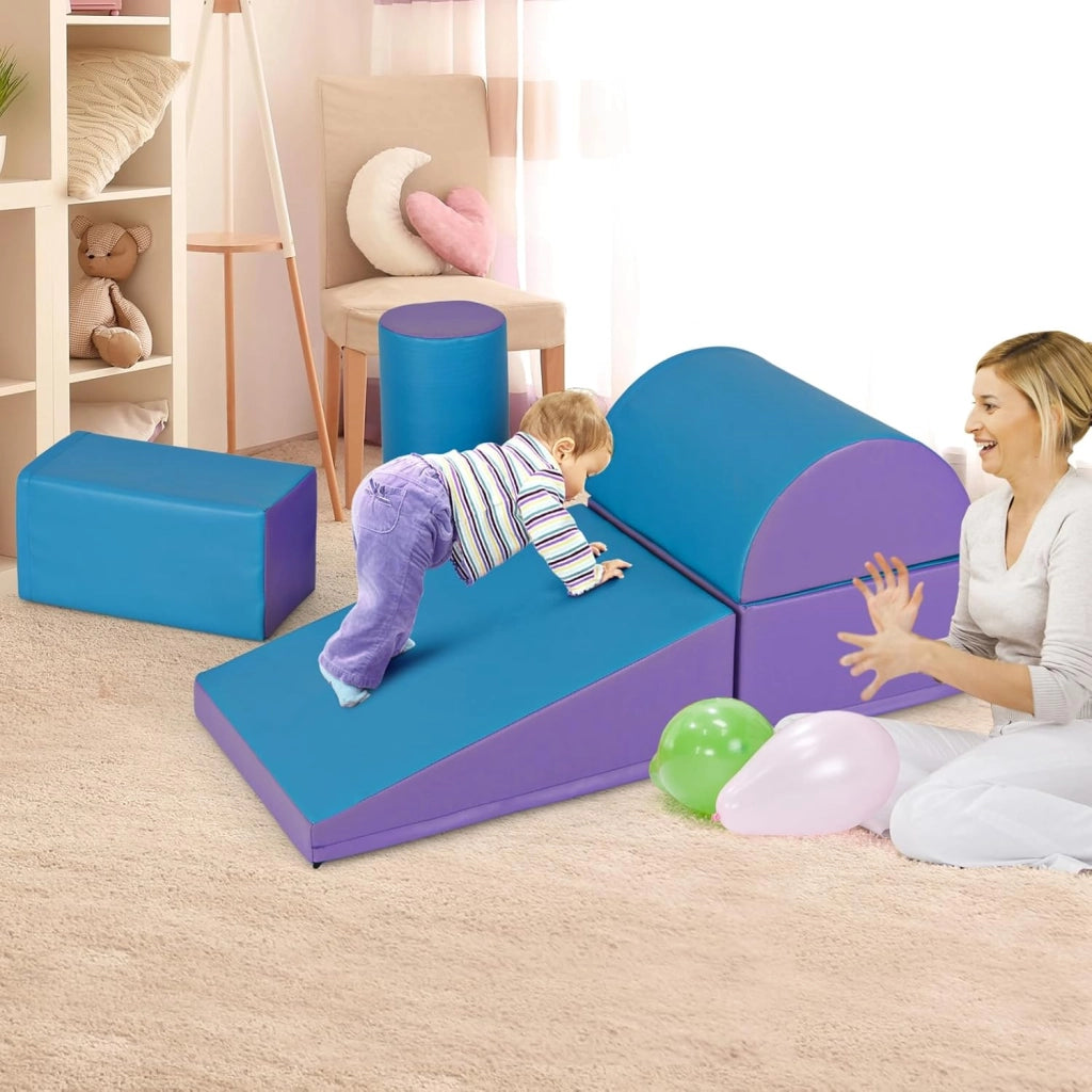 Set di 5 Blocchi con Diverse Forme e Colori, Giocattolo per Arrampicata e Strisciamento, Aiuta i Bambini a Crescere (Blu e viola)