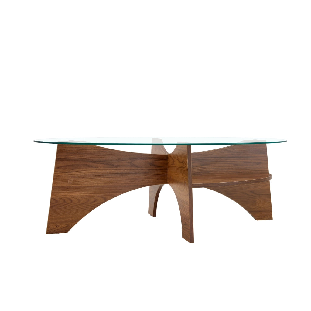 TAVOLINO DA CAFFÈ OVALE 104,9 x 60 cm Vetro Trasparente Noce