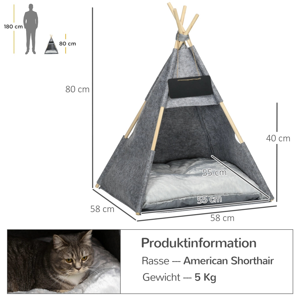 Casetta per Gatti e Cani con Cuscino Morbido ¨C zephmum ¨C Grigio 58x58x80 cm