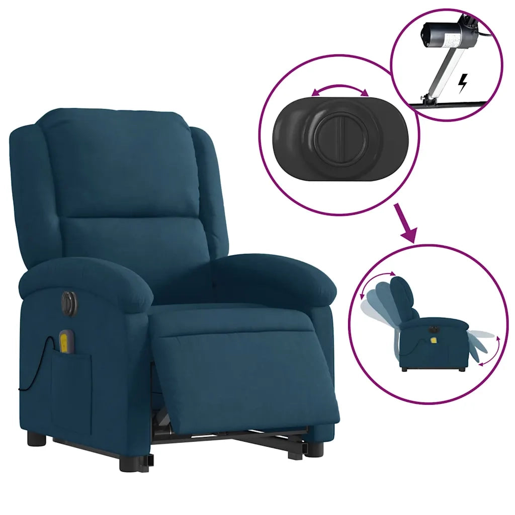 Poltrona Alzapersona Massaggi Reclinabile Elettrica Blu Velluto