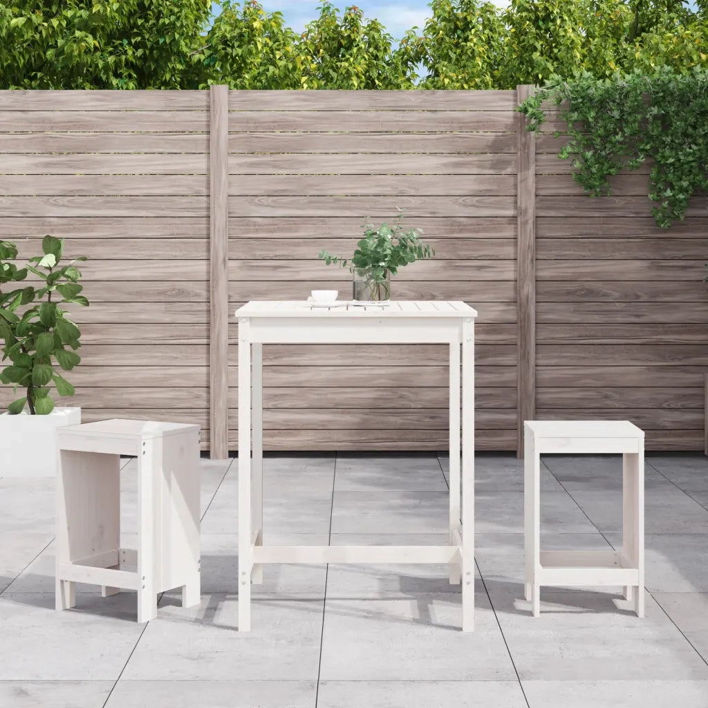 Set Bar da Giardino 3 pz | Set Salotto da Giardino Bianco in Legno Massello di Pino