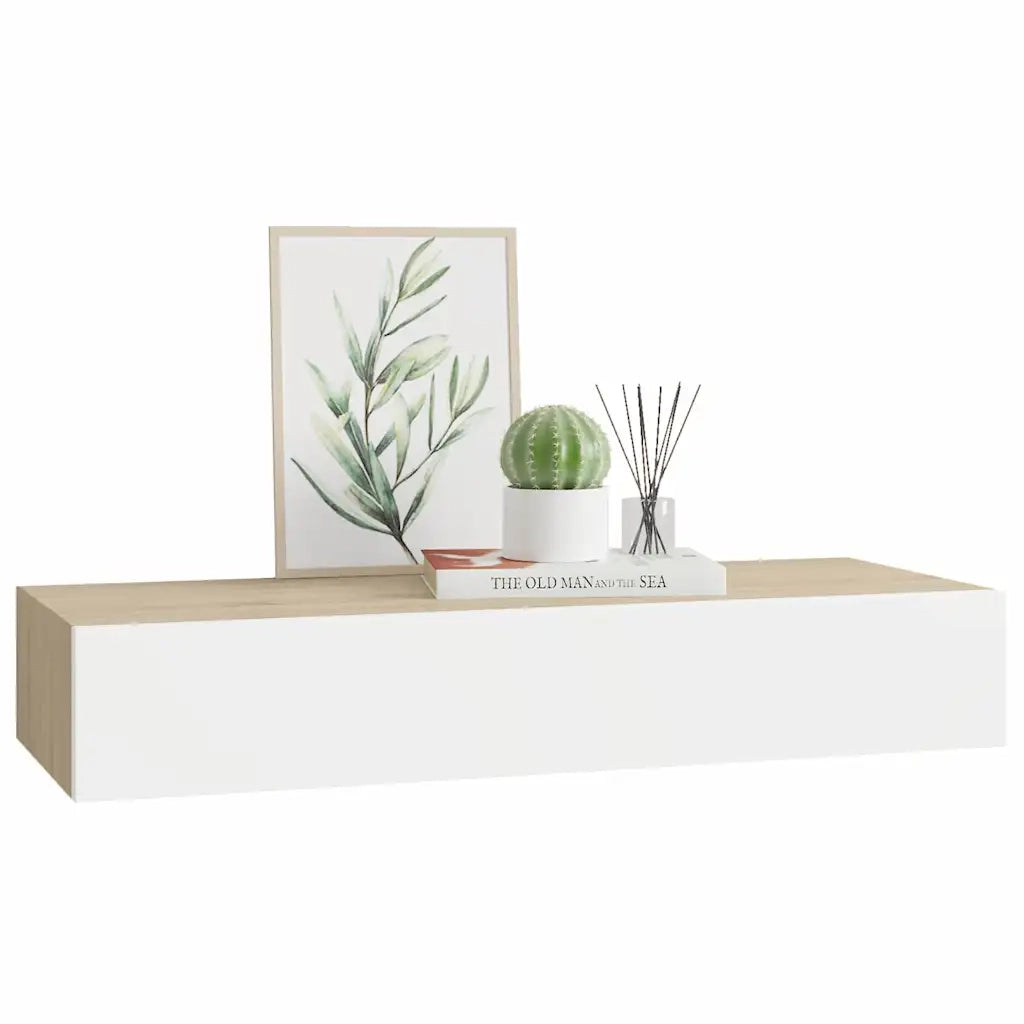Mensola a muro con cassetti in rovere e bianco 60x23,5x10 cm MDF 330263