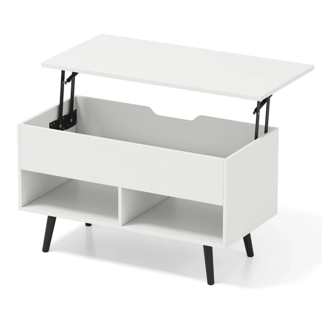 Tavolino da caffè sollevabile 80 x 40 x 58 cm con vano portaoggetti nascosto in legno di pino bianco design moderno 20_0013798