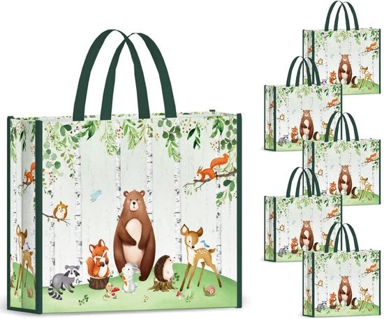 Set di 5 Borse da Shopping per Bambini - Opaca - con Disegno di Animali - 177x15x5 Pollici - Borse da Spesa Lavabili - Borse per Dolci e Regali