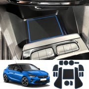 Materassini antiscivolo compatibili con Opel Corsa F 2020-2024 (manuale), tappetini di gomma per console centrale, tappetini per portellone, supporto per tazza, accessori per Opel Corsa antiscivolo (blu)