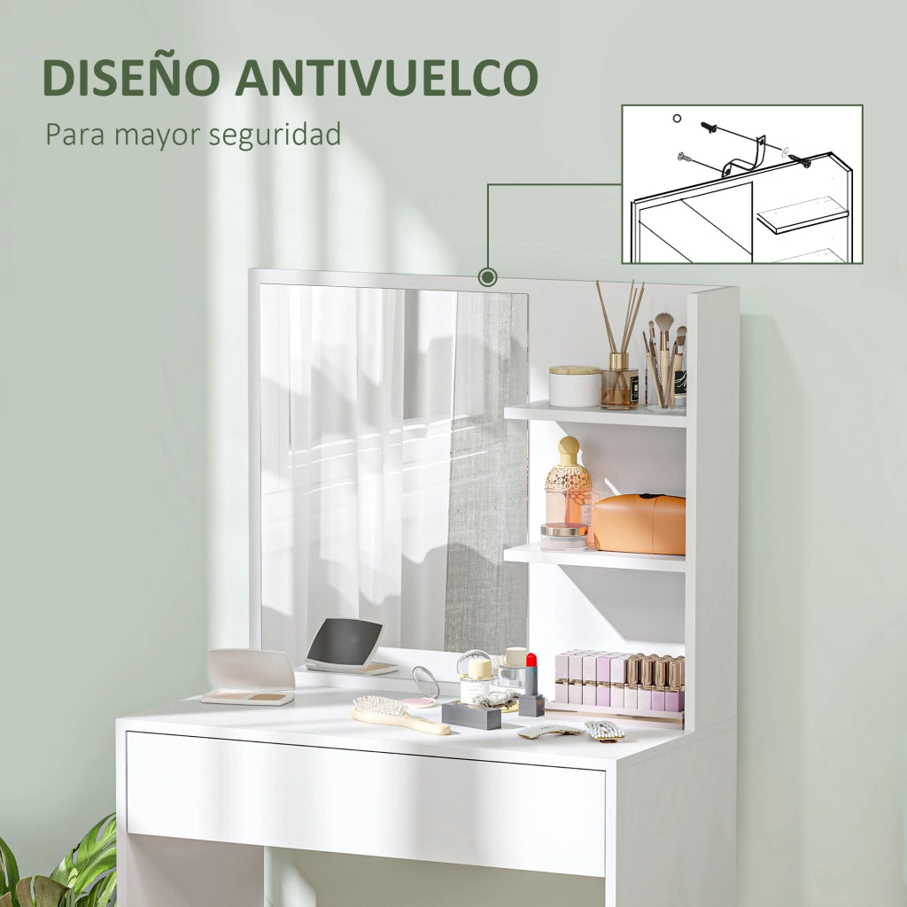 Scrivania da trucco con specchio, cassetti e ripiani aperti ¨C zephmum ¨C Bianco