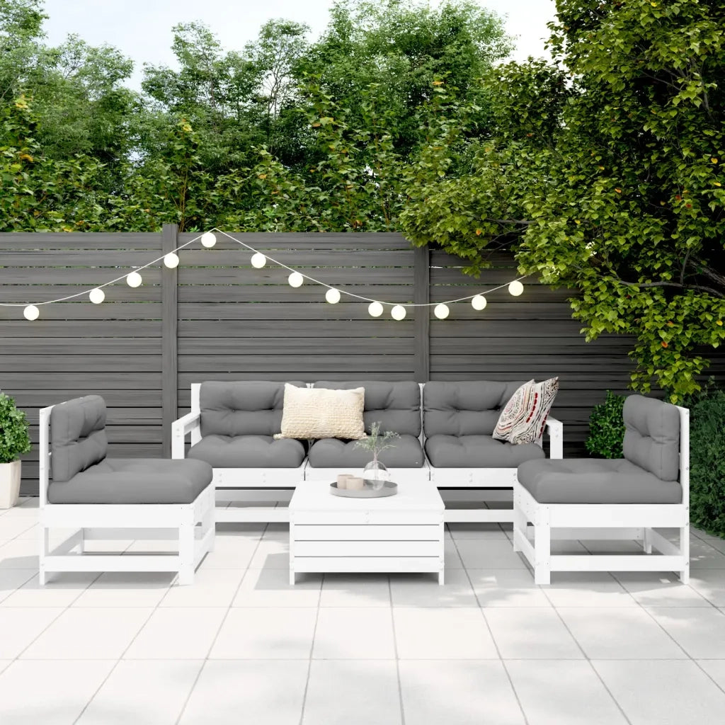 Set Divani da Giardino 6 pz Bianco in Legno Massello di Pino