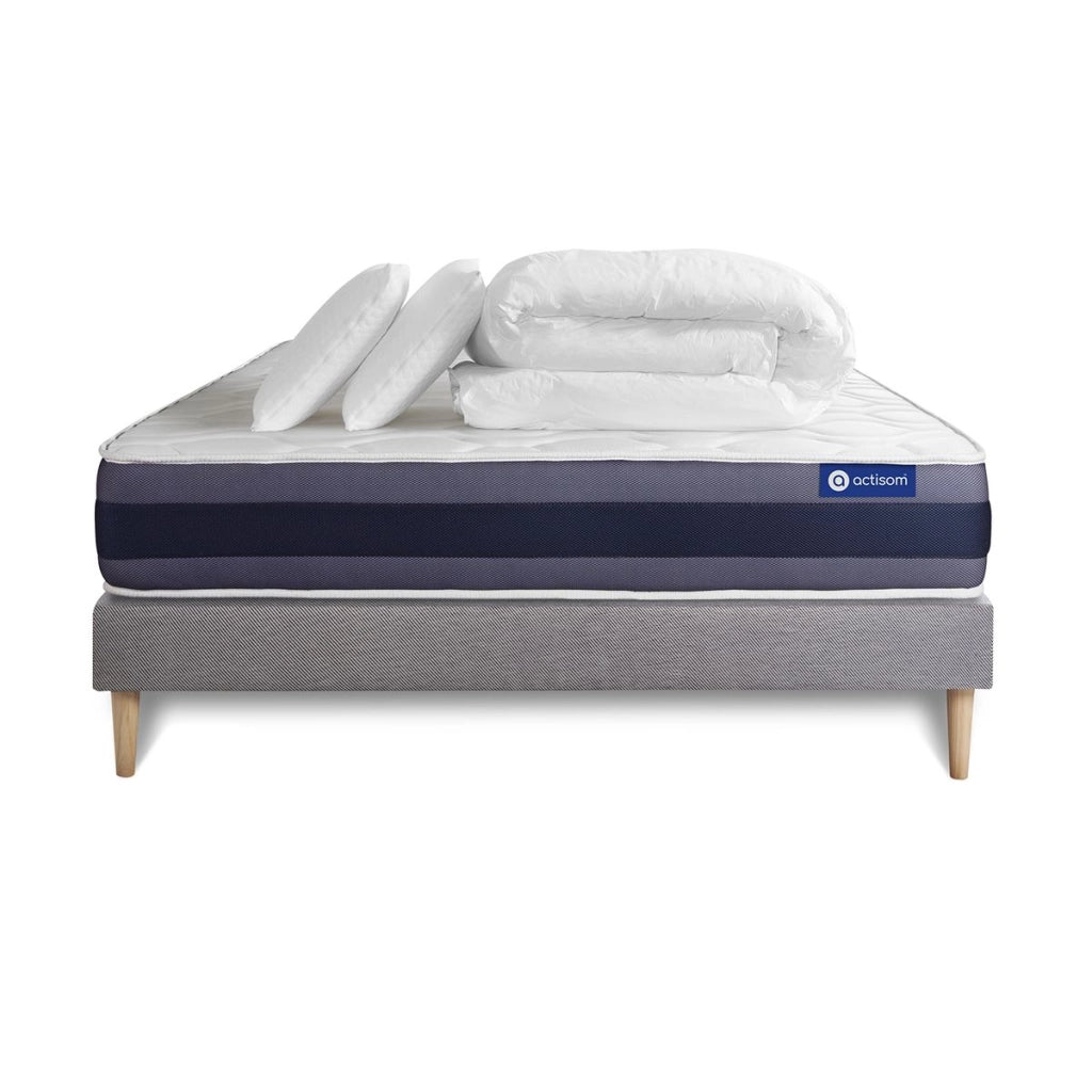 Pacchetto letto completo - Materasso 180x200cm + Box spring con doghe (in kit) + 2 cuscini + Piumino - Actimemo Morpho
