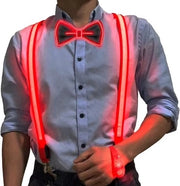 Bretels luminosi con spilla - Breteli LED con spilla - Fili di farfalla - Breteli - Accessori di festa - Festa - Festival - Costume - Carnevale - Accessori di travestimento - Brillano al buio - neon - LED - Unisex - Rosso