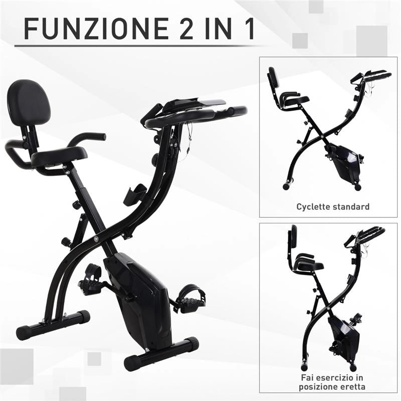 CYCLETTE PIEGHEVOLE IN ACCIAIO CON MANIGLIE E BANDE ELASTICHE