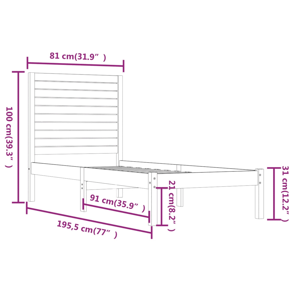 Giroletto-Struttura Letto Bianco in Legno Massello 75x190 cm Small Single 998893