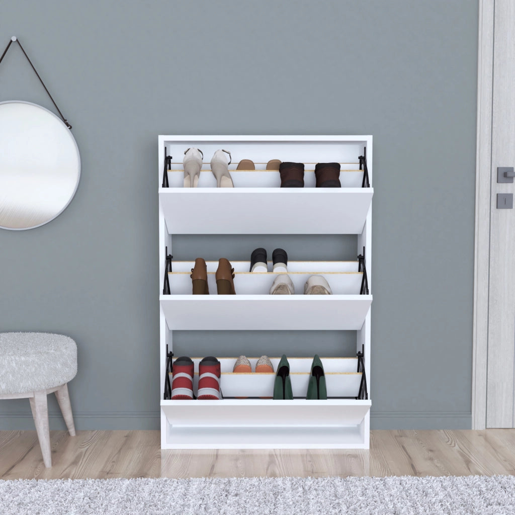 Scarpiera Salvaspazio Slim con 3 Contenitori Ribaltabili Portascarpe Stretto da Ingresso Capienza 18 Paia 110 x 73,5 x 24 cm - Bianco [en.casa]