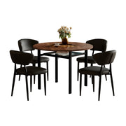 Set tavolo da pranzo e sedie con 1 tavolo rotondo e 4 sedie con schienale curvo in vetro; metallo e PU marrone e nero