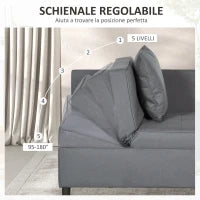Poltrona Letto 3 in 1 con Schienale Reclinabile, in Tessuto Effetto Lino e Legno, 98x71x67 cm, Grigio Scuro