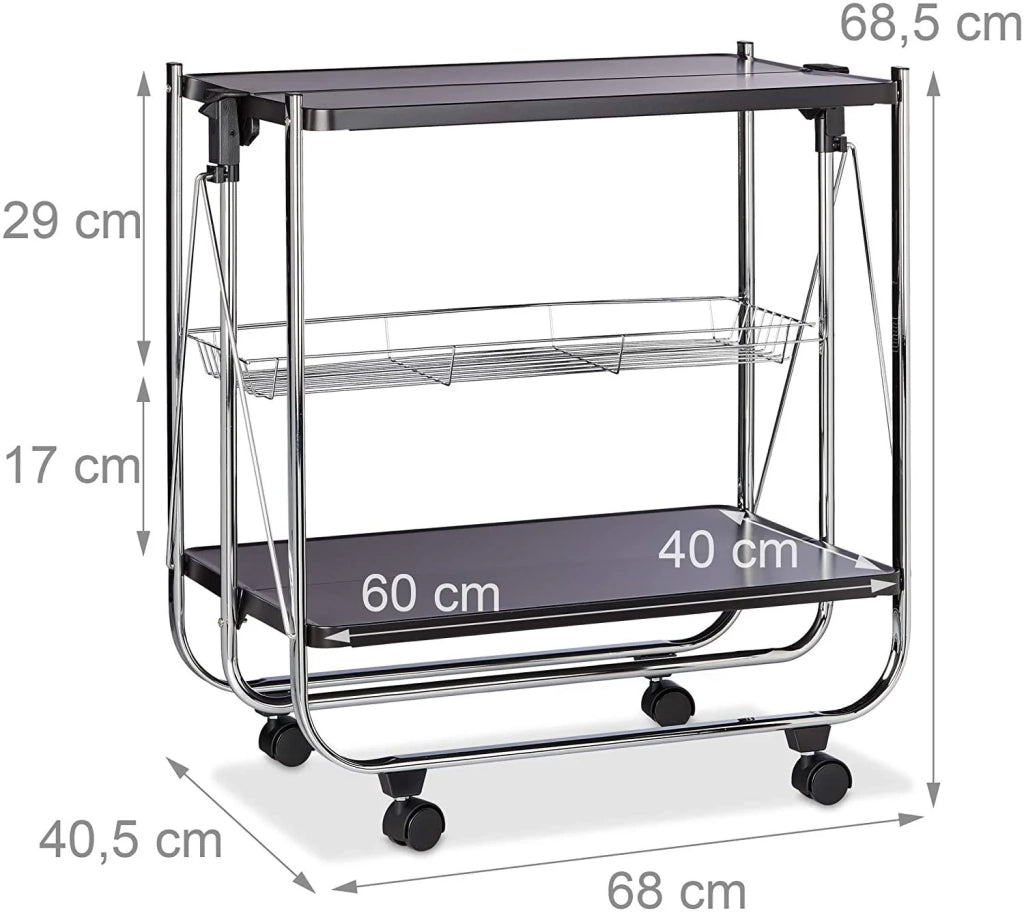 Carrello da cucina pieghevole con ruote 2 ripiani metallo nero 13_0000890_2