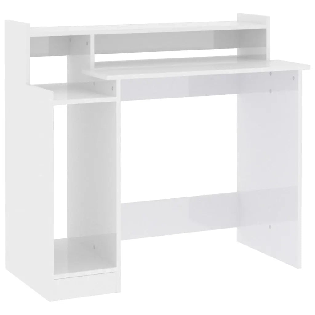 Scrivania con LED-Scrivanie per ufficio e studio Bianco Lucido 97x45x90cm in Legno Multistrato