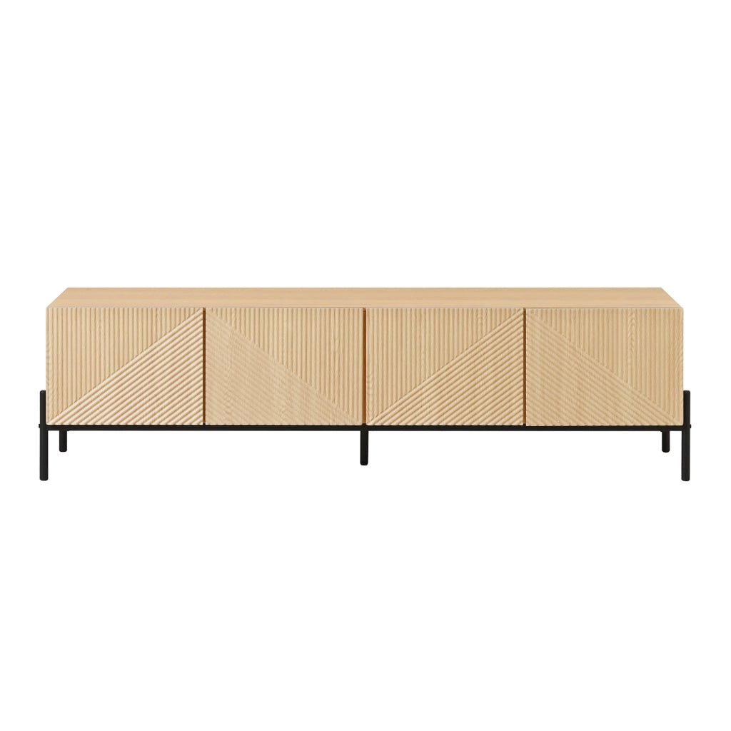 Mobile porta tv moderno 4 ante con design geometrico e texture 3D，MDF colore naturale，163.5cm